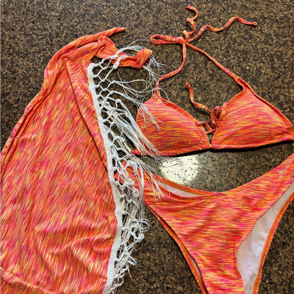 Vibrant Multicolor Bikini Set with Cover-Up